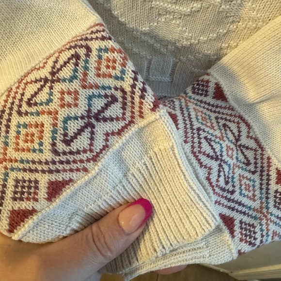 VTG 90s Nordic Fisherman Hearts Fair Isle Sweater Cotton Grannycore Cottagecore - Picture 2 of 16